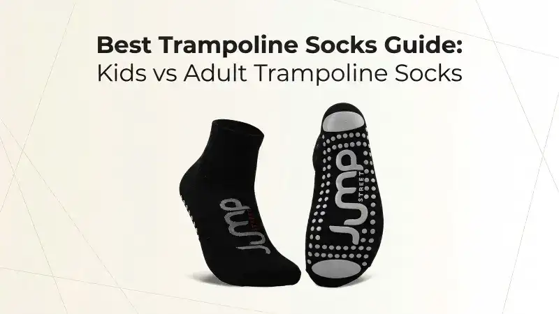 Close-up of black trampoline socks with grip soles, designed for kids and adults, featured in a trampoline socks guide.